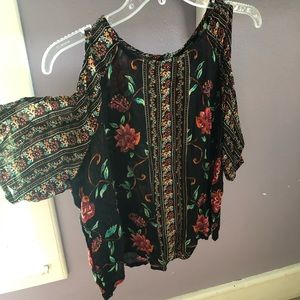 Black/floral print, open shoulder top (F21)
